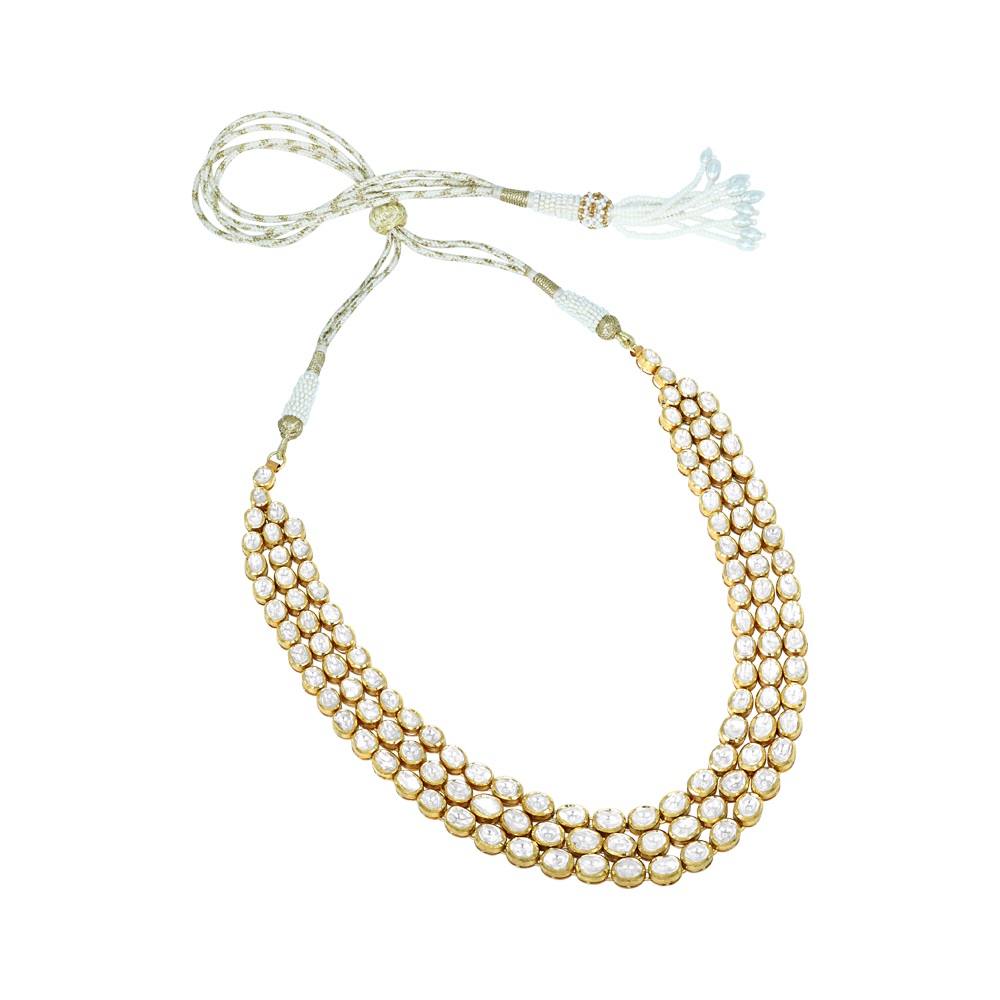 Triple-Row Polki Necklace for Grand Occasions